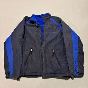 Polo Sports Reversible Jacket Size Large Blue Black Fleece Windbreaker Full Zip